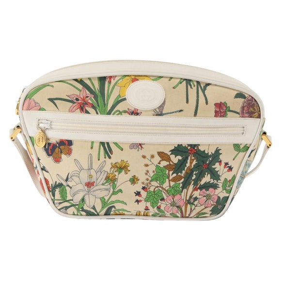 GUCCI Flora Shoulder Bag Canvas Beige Gold 001 093 1050 Auth BA6750