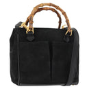 GUCCI Bamboo Hand Bag Suede 2way Black Auth BA6752-1