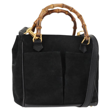 GUCCI Bamboo Hand Bag Suede 2way Black Auth BA6752