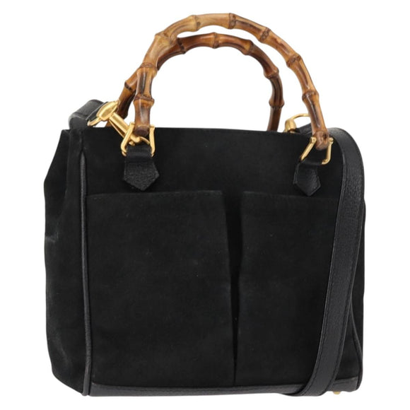 GUCCI Bamboo Hand Bag Suede 2way Black Auth BA6752