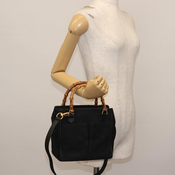 GUCCI Bamboo Hand Bag Suede 2way Black Auth BA6752