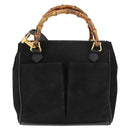 GUCCI Bamboo Hand Bag Suede 2way Black Auth BA6752-13