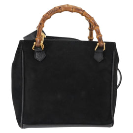 GUCCI Bamboo Hand Bag Suede 2way Black Auth BA6752 - 0