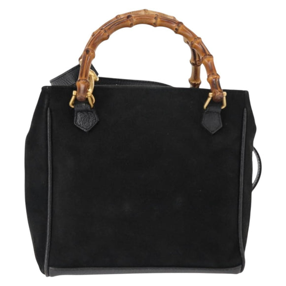 GUCCI Bamboo Hand Bag Suede 2way Black Auth BA6752