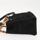 GUCCI Bamboo Hand Bag Suede 2way Black Auth BA6752-4