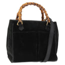 GUCCI Bamboo Hand Bag Suede 2way Black Auth BA6753-1