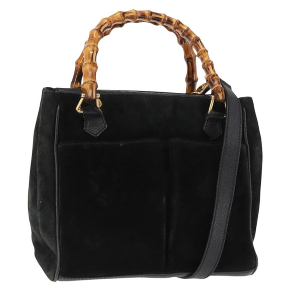 GUCCI Bamboo Hand Bag Suede 2way Black Auth BA6753