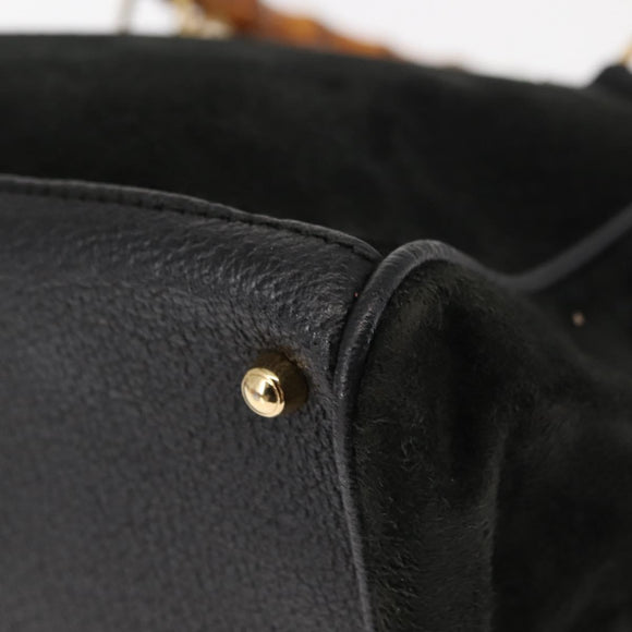 GUCCI Bamboo Hand Bag Suede 2way Black Auth BA6753