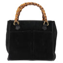 GUCCI Bamboo Hand Bag Suede 2way Black Auth BA6753-13