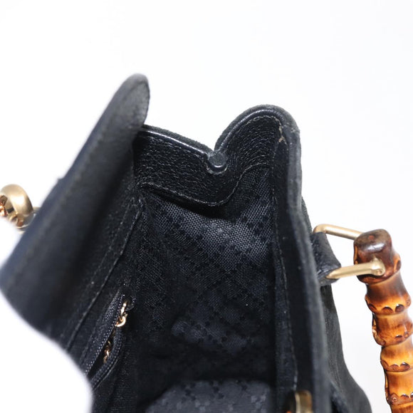 GUCCI Bamboo Hand Bag Suede 2way Black Auth BA6753