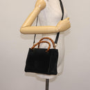 GUCCI Bamboo Hand Bag Suede 2way Black Auth BA6753-24