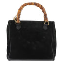 GUCCI Bamboo Hand Bag Suede 2way Black Auth BA6753-2