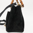GUCCI Bamboo Hand Bag Suede 2way Black Auth BA6753-3