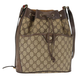 GUCCI GG Canvas Web Sherry Line Shoulder Bag PVC Leather Beige Green Auth BA6758