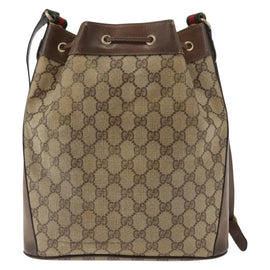 GUCCI GG Canvas Web Sherry Line Shoulder Bag PVC Leather Beige Green Auth BA6758 - 0