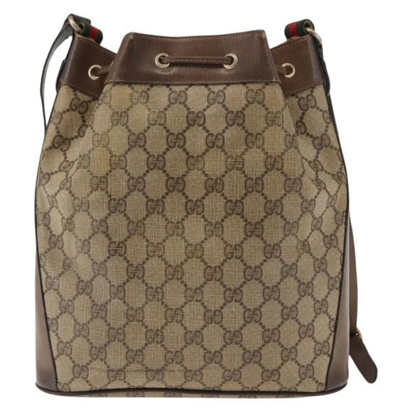 GUCCI GG Canvas Web Sherry Line Shoulder Bag PVC Leather Beige Green Auth BA6758