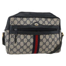 GUCCI GG Canvas Sherry Line Shoulder Bag PVC Leather Navy Red Auth BA6760-1