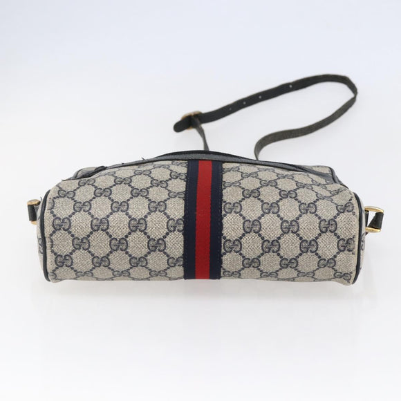 GUCCI GG Canvas Sherry Line Shoulder Bag PVC Leather Navy Red Auth BA6760