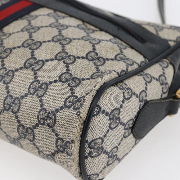 GUCCI GG Canvas Sherry Line Shoulder Bag PVC Leather Navy Red Auth BA6760