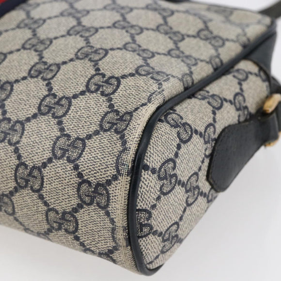 GUCCI GG Canvas Sherry Line Shoulder Bag PVC Leather Navy Red Auth BA6760