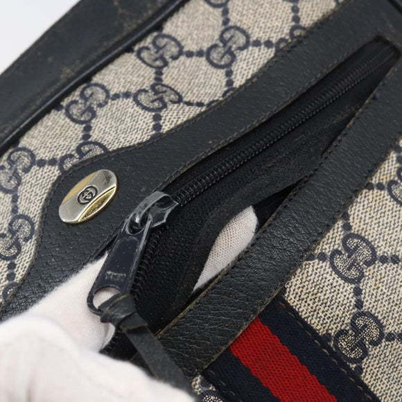 GUCCI GG Canvas Sherry Line Shoulder Bag PVC Leather Navy Red Auth BA6760