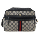 GUCCI GG Canvas Sherry Line Shoulder Bag PVC Leather Navy Red Auth BA6760-2