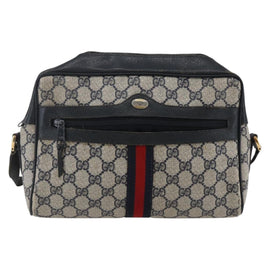 GUCCI GG Canvas Sherry Line Shoulder Bag PVC Leather Navy Red Auth BA6760 - 0