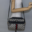 GUCCI GG Canvas Sherry Line Shoulder Bag PVC Leather Navy Red Auth BA6760-26