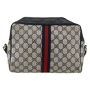 GUCCI GG Canvas Sherry Line Shoulder Bag PVC Leather Navy Red Auth BA6760-3