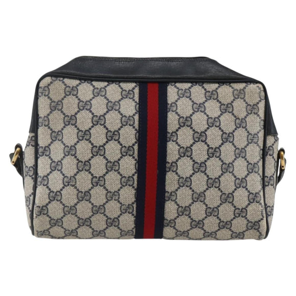 GUCCI GG Canvas Sherry Line Shoulder Bag PVC Leather Navy Red Auth BA6760