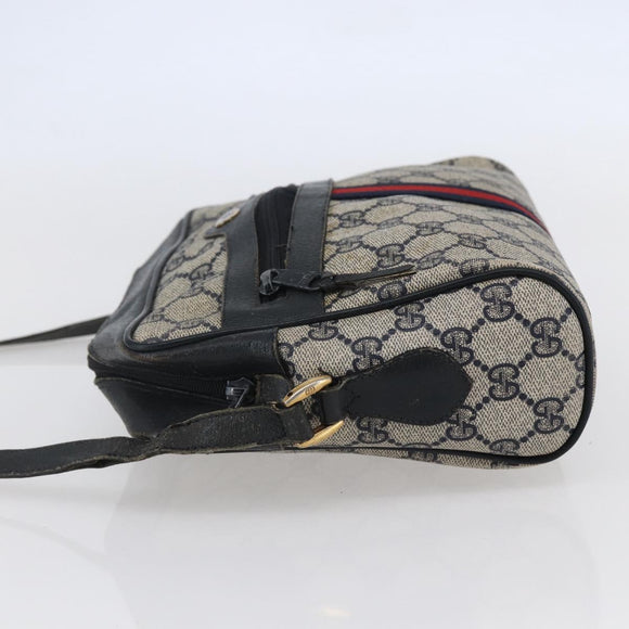 GUCCI GG Canvas Sherry Line Shoulder Bag PVC Leather Navy Red Auth BA6760