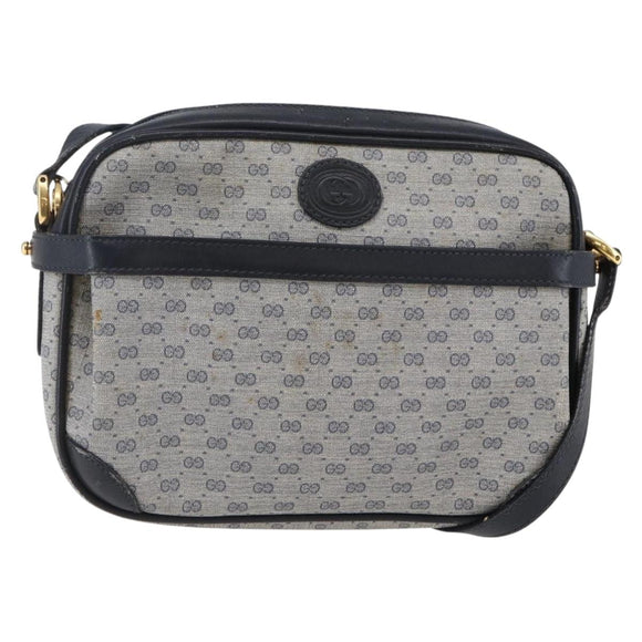 GUCCI Micro GG Canvas Shoulder Bag PVC Leather Navy Auth BA6762
