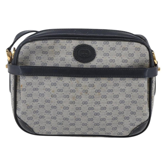 GUCCI Micro GG Canvas Shoulder Bag PVC Leather Navy Auth BA6762