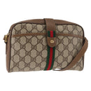GUCCI GG Canvas Web Sherry Line Shoulder Bag PVC Leather Beige Green Auth BA6764-1