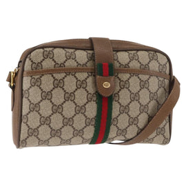 GUCCI GG Canvas Web Sherry Line Shoulder Bag PVC Leather Beige Green Auth BA6764