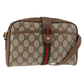 GUCCI GG Canvas Web Sherry Line Shoulder Bag PVC Leather Beige Green Auth BA6764