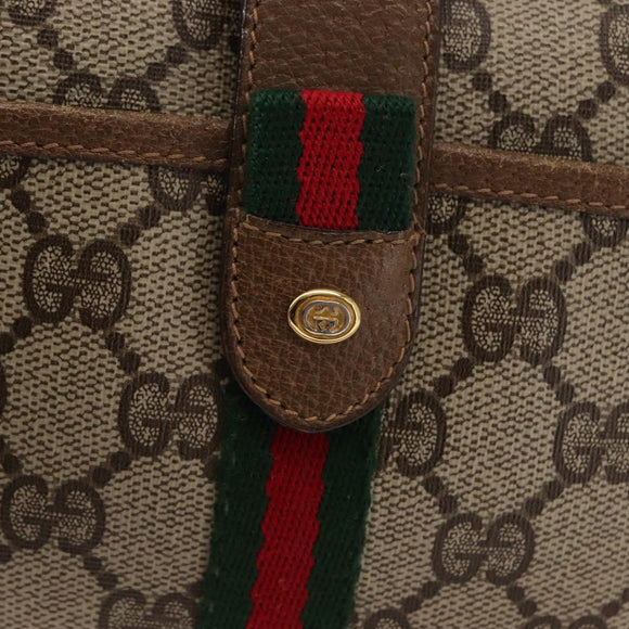 GUCCI GG Canvas Web Sherry Line Shoulder Bag PVC Leather Beige Green Auth BA6764