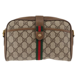 GUCCI GG Canvas Web Sherry Line Shoulder Bag PVC Leather Beige Green Auth BA6764 - 0
