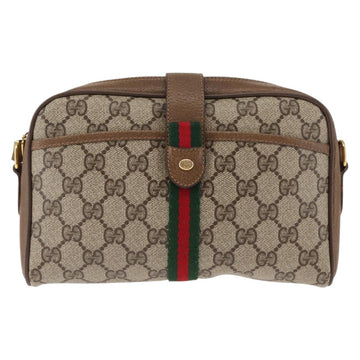 GUCCI GG Canvas Web Sherry Line Shoulder Bag PVC Leather Beige Green Auth BA6764 - 0