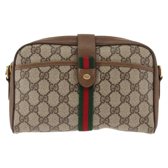 GUCCI GG Canvas Web Sherry Line Shoulder Bag PVC Leather Beige Green Auth BA6764