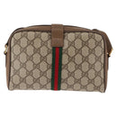 GUCCI GG Canvas Web Sherry Line Shoulder Bag PVC Leather Beige Green Auth BA6764-3