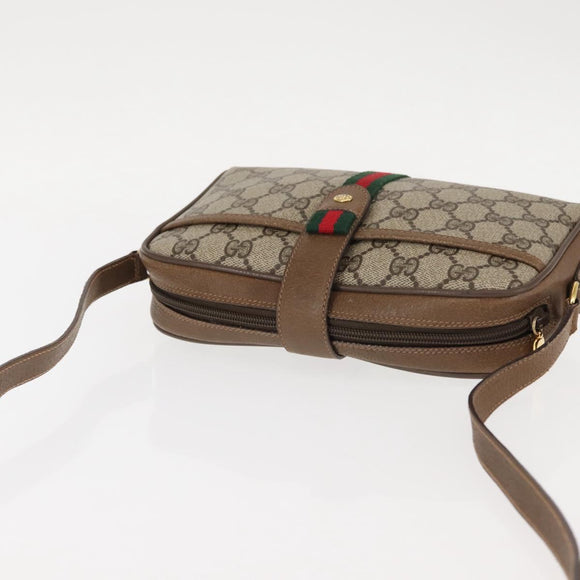 GUCCI GG Canvas Web Sherry Line Shoulder Bag PVC Leather Beige Green Auth BA6764