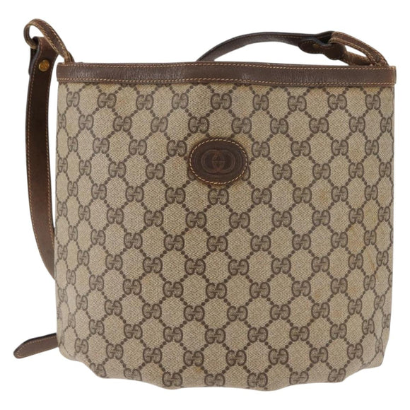 GUCCI GG Supreme Shoulder Bag PVC Leather Beige Auth BA6765