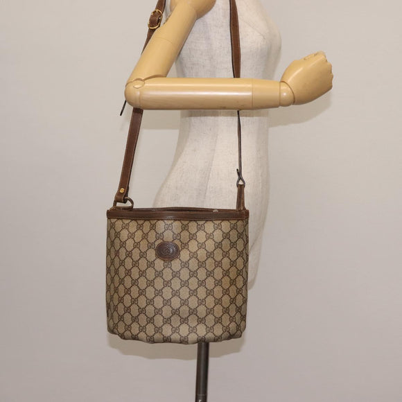 GUCCI GG Supreme Shoulder Bag PVC Leather Beige Auth BA6765
