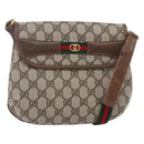GUCCI GG Canvas Web Sherry Line Shoulder Bag PVC Leather Beige Green Auth BA6766-1