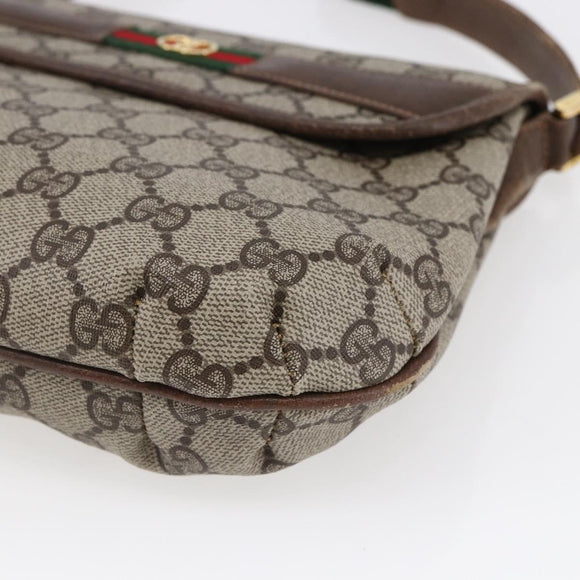 GUCCI GG Canvas Web Sherry Line Shoulder Bag PVC Leather Beige Green Auth BA6766