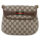 GUCCI GG Canvas Web Sherry Line Shoulder Bag PVC Leather Beige Green Auth BA6766-2