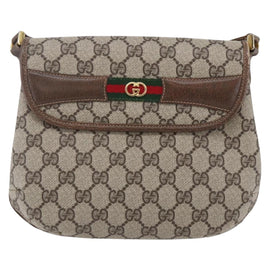 GUCCI GG Canvas Web Sherry Line Shoulder Bag PVC Leather Beige Green Auth BA6766 - 0