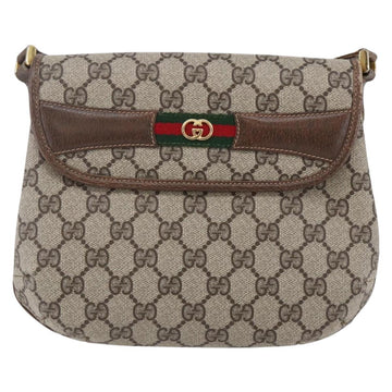 GUCCI GG Canvas Web Sherry Line Shoulder Bag PVC Leather Beige Green Auth BA6766 - 0
