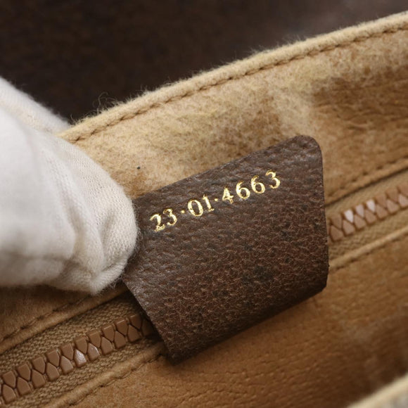 GUCCI GG Canvas Web Sherry Line Shoulder Bag PVC Leather Beige Green Auth BA6766